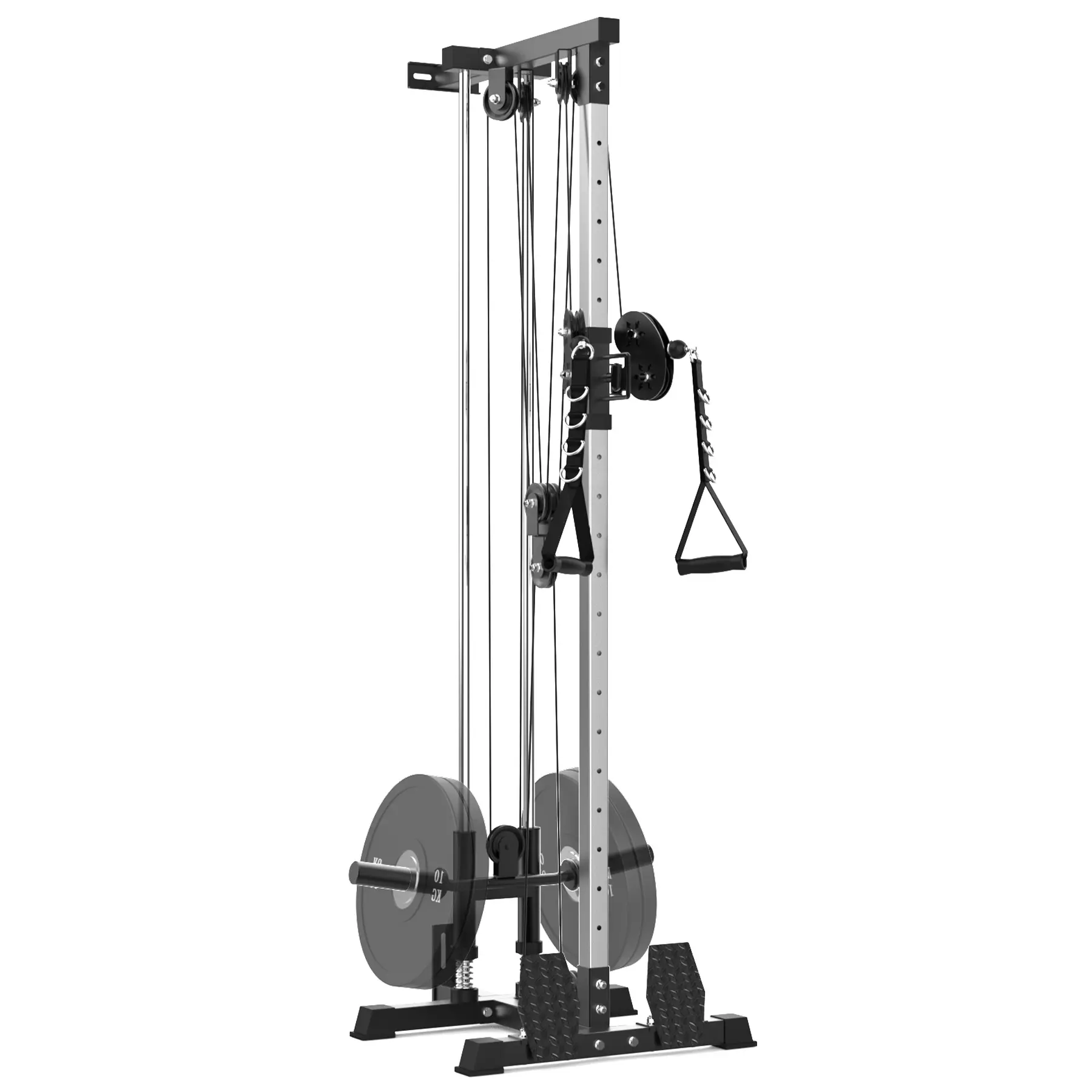 Versatile Wall Mounted Dual Pulley Cable Machine – 20-Position Adjustable LAT Pulldown & Low Row, 400lbs Capacity, Full Body Strength Training Equipment for Home Gym, Includes LAT Bar, Tricep Rope, T-Bar, Footboard