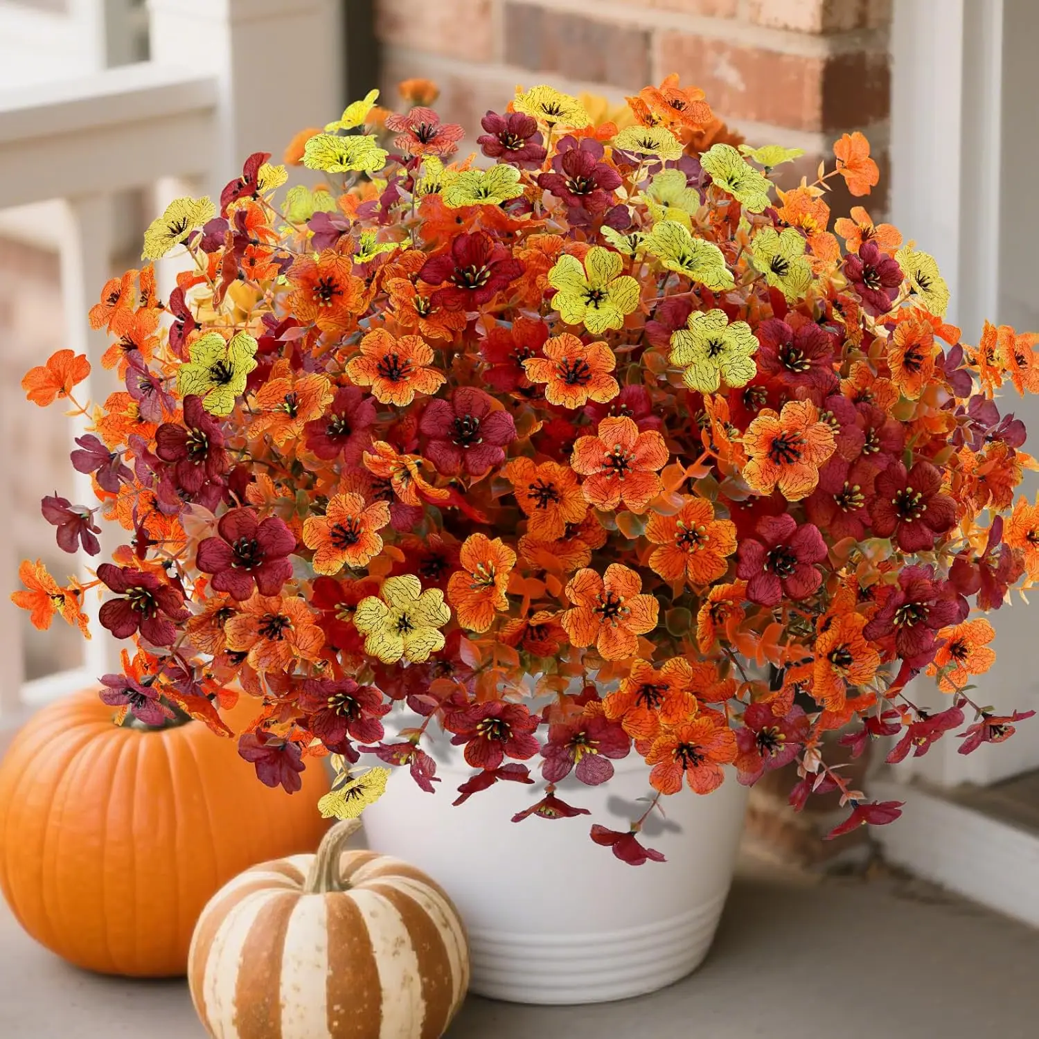 6 PCS Artificial Fall Flowers, Fake Fall Flowers Centerpieces for Dining Table, Faux Fall Floral Farmhouse Autumn Decorations for Outside, Home, Living Room, Garden (Yellow, Wine red, Sunset red)