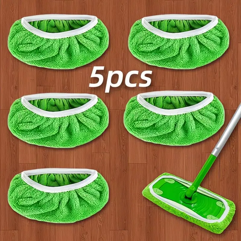 5 Reusable Mop Pads, Washable Durable Cleaning Cloth, Dry Wet Use, Easy Clean Dust Head, Flat Floor Mop Attachment, Floor Cleaning Pad