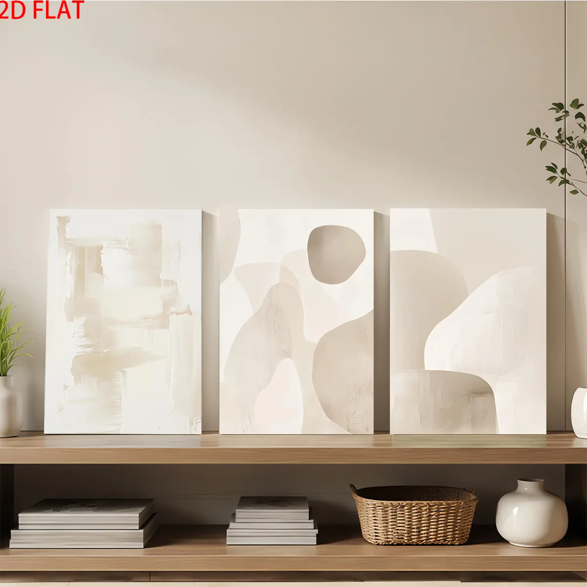 2D 3-Piece Wooden Framed Canvas Wall Art Set - Multi-Size Abstract Off-White Paintings with Soft Brushstrokes, Elegant Forms, Artistic Decorative Hanging Abstract Art for Living Rooms, Ideal Fat Aesthetic Gifts