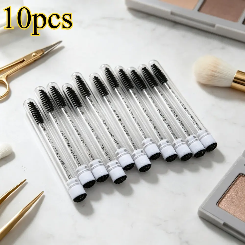 Makeup tools with transparent glitter tube disposable eyelash spiral brush, black eye black brush eyebrow comb, portable household beauty salon eyelash makeup application tools.