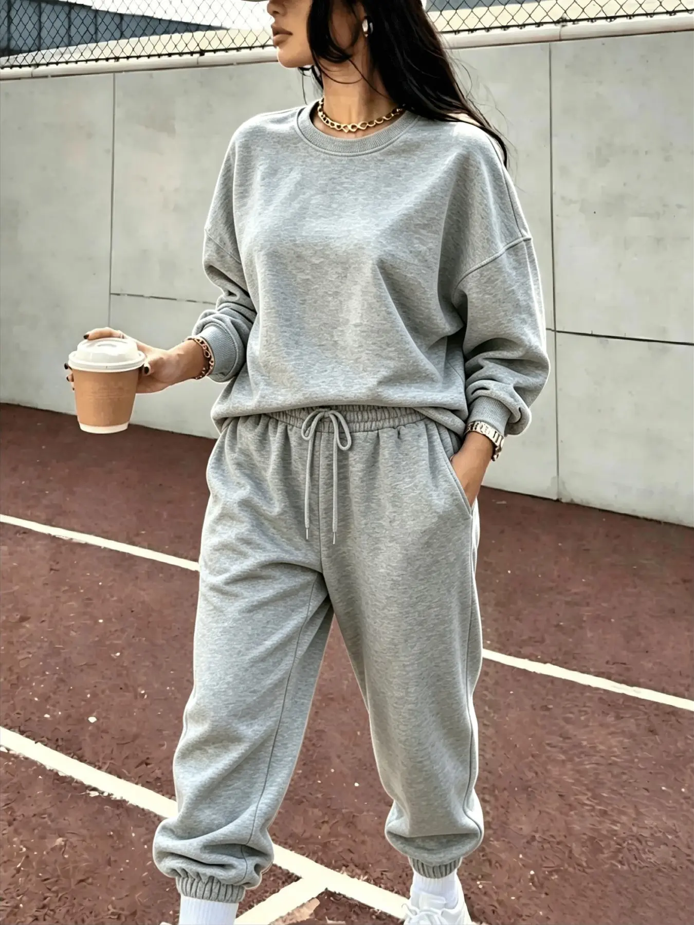 Women 2 Piece Outfit Set Casual Crew Neck Sweatshirt + Elastic Waist Jogger Pants Loose Fit Tracksuit Loungewear Streetwear
