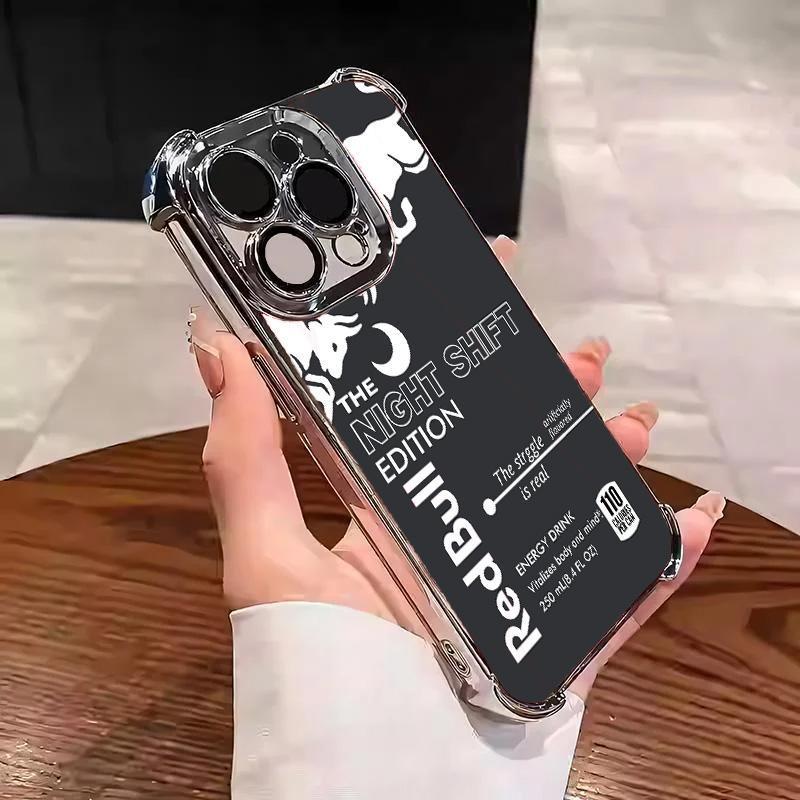 Red Bull for iPhone Case-Night Shift For iphone 17 16 15 14 13 12 11 Pro Max Plus Air Electroplating luxury transparent four corner anti drop and shockproof phone case 088 Protection Cover Protective Casing Black Smartphone Cellphone
