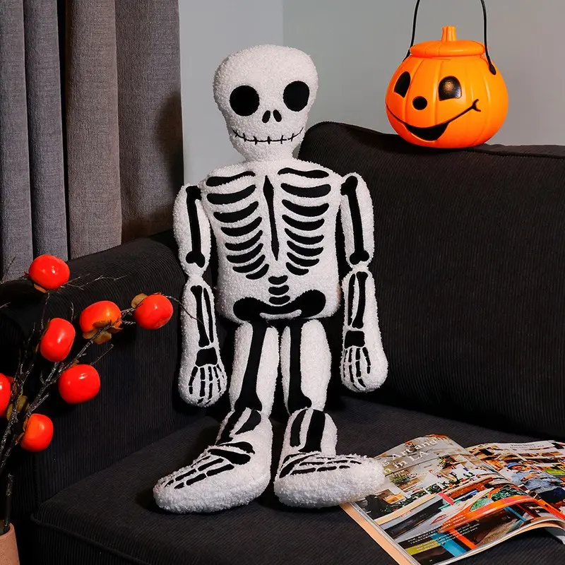 Cute Plush Skull Pillow Toy, Halloween Decoration Gift for Kids Adults, Soft Bone Shape Cushion for Parties Bedroom Fun Time