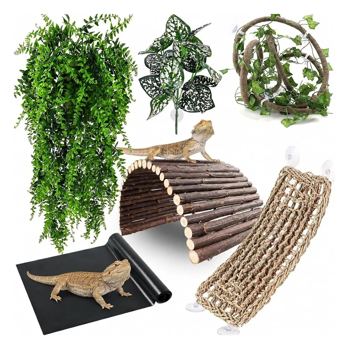 Bearded Dragon Tank Accessories, Reptile Mat Hammock Plants Bridge Jungle Climber Vines Terrarium Decorations for Bearded Dragon Lizard Snake
