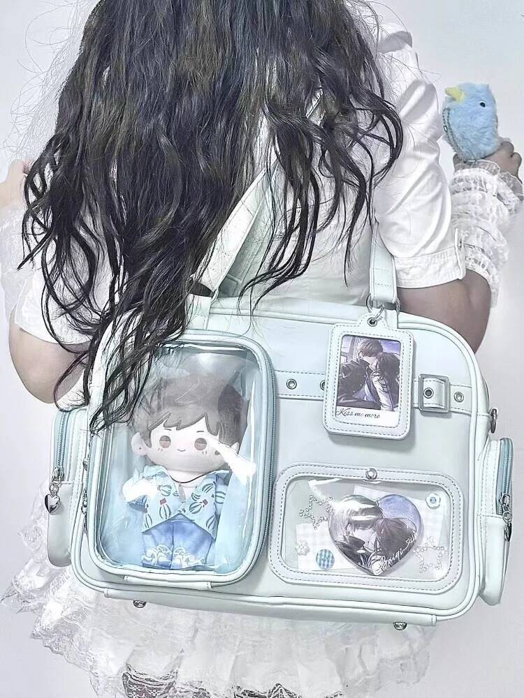 Y2K New Cute Ita Bag Concert Large Capacity Backpack Lolita Girl Transparent Shoulder Bag DIY Badge Display Casual Crossbody Bag