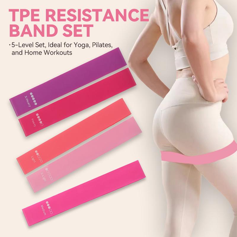 5 Levels TPE Resistance Elasticity Bands Set – Fitness Exercise Bands for Beginners to Advanced Home Workout, Yoga, Pilates, Strength Training