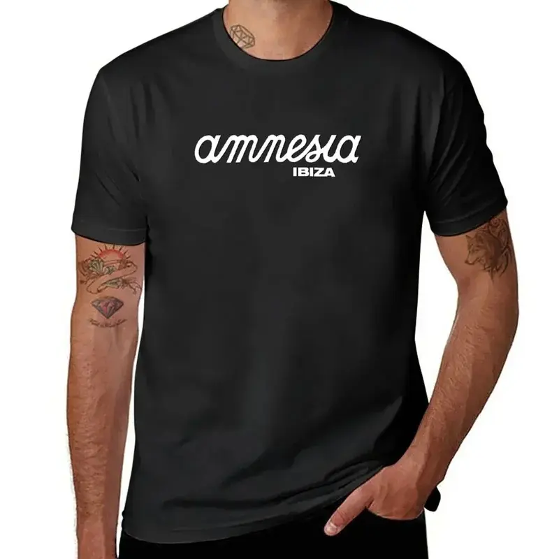 Amnesia Ibiza Classic Script Logo Graphic T-Shirt Men Legendary Techno House Nightclub Casual Cotton Tee For EDM Party Ibiza Vacation Fans