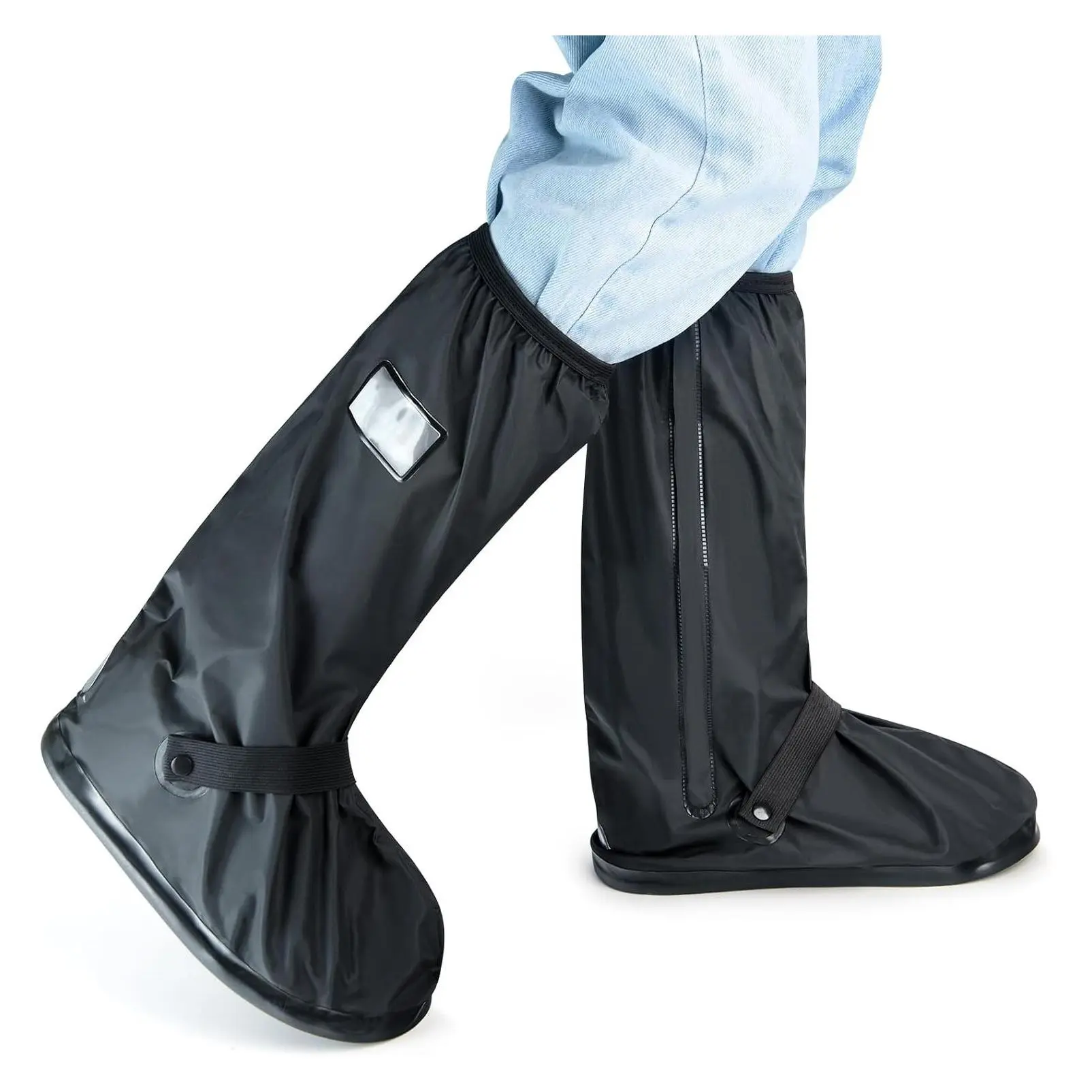 Waterproof Rain Boot Covers with Safety Reflector, Non-Slip Reusable Foldable Overboots for Walking, Fishing & Motorcycle – Durable, Easy to Clean, Black 2XLGift