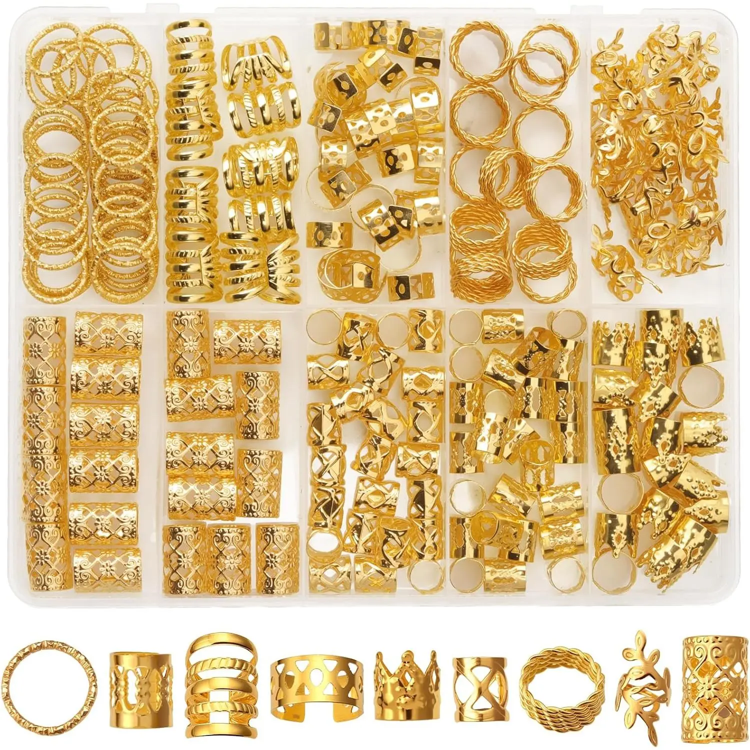 220 count Hair  for Dreadlock, Metal Hair Charms for Women,  Braids Rings Cuffs Clips for Hair Braids, Loc  Dreadlock Accessories