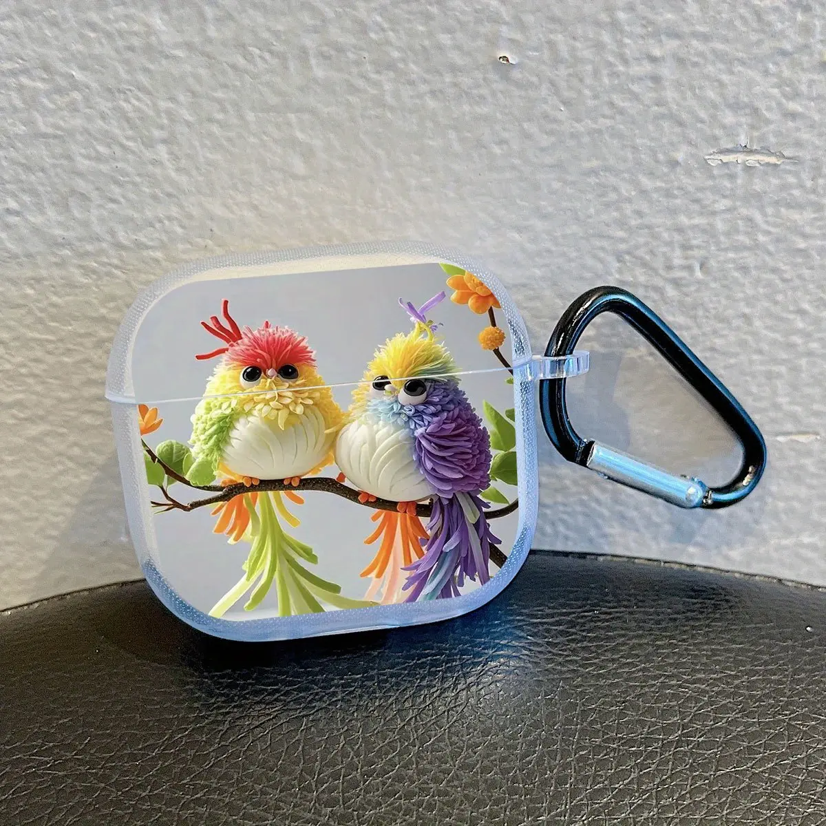 Colorful Bird Pattern Earphone Case with D-ring Suitable for AirPods 4/4 Pro, iPhone Earphone Protective Case, Transparent TPU PRO2 Earphone Case with D-ring, Transparent Protective Case for AirPods 4th Generation, Protective Case for AirPods Pro 2/3 Audi