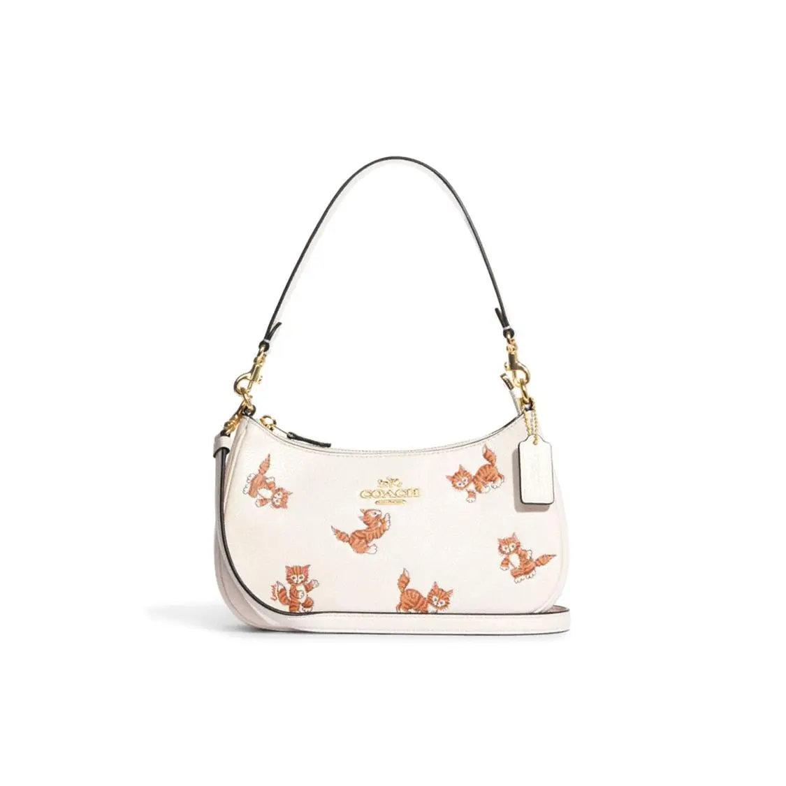 COACH Teri 26 Animal Badge Crossbody Bag for Women – Chalk White Cat Print Leather Shoulder Bag