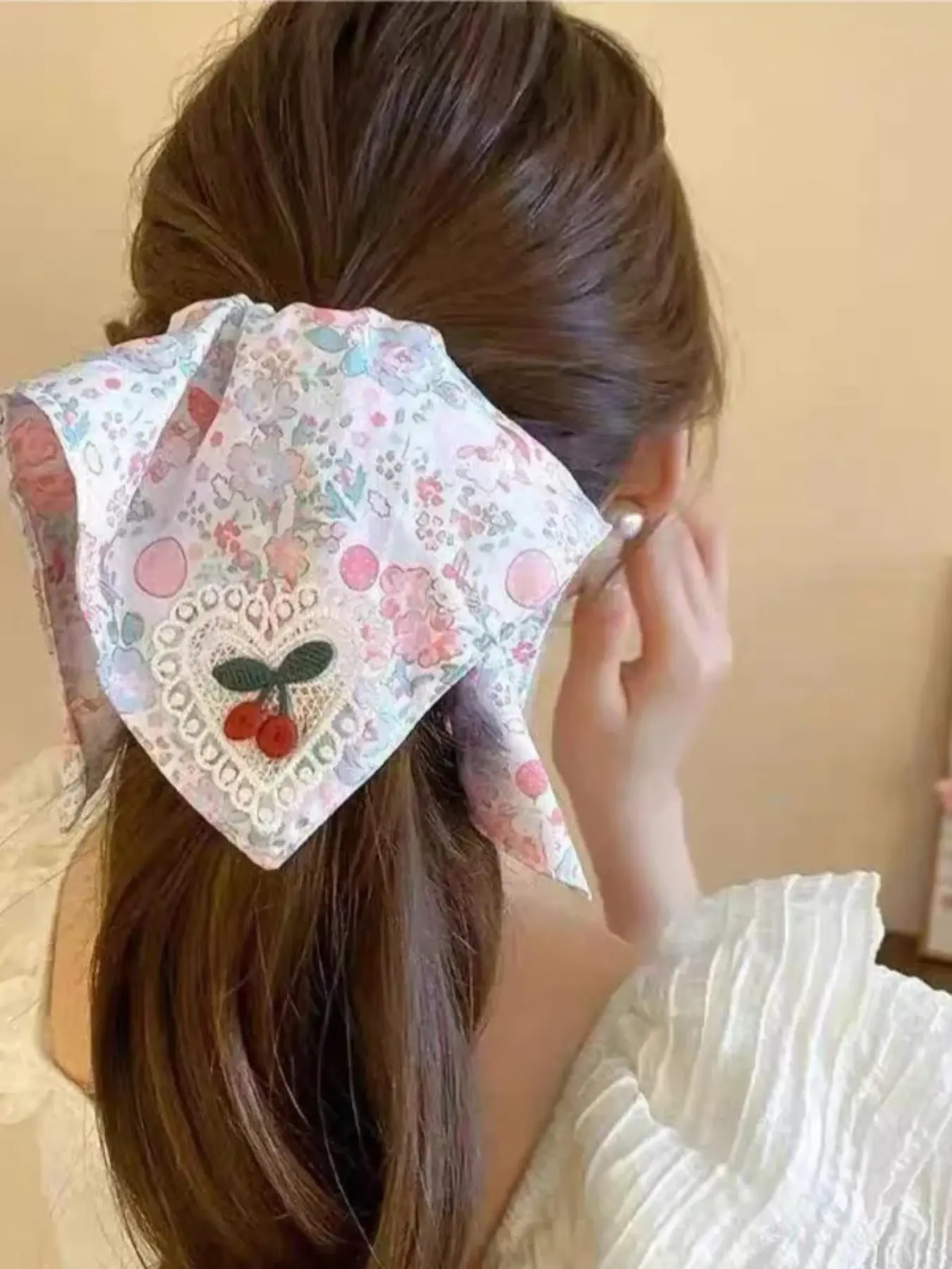 Cute Cherry Floral Scrunchies, Elastic Hair Ties Vintage Flower Hair Bands Fashion Hair Accessories for Women Girls