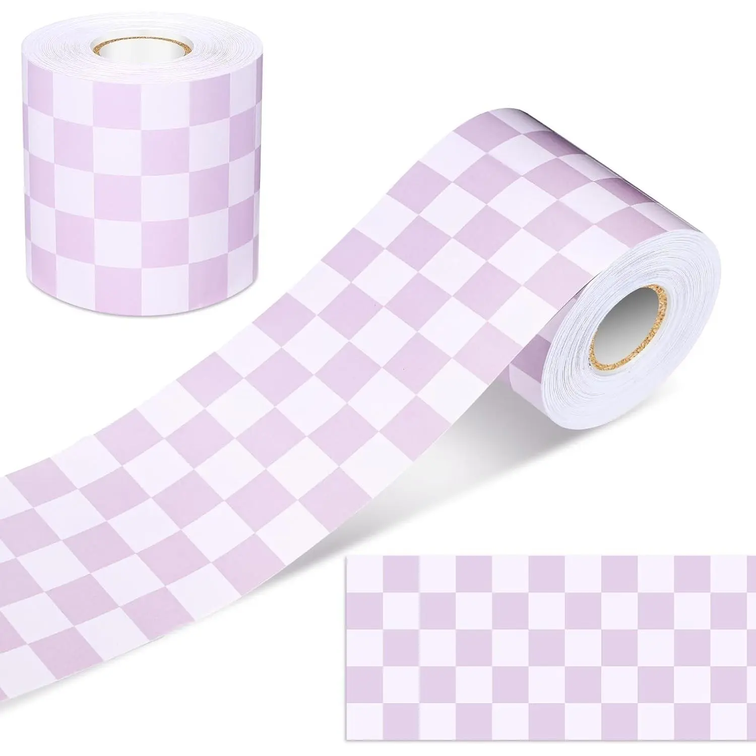 65 Feet Checkered Bulletin Board Border Pastel Lavender Purple Checker Border Back to School Checkerboard Borders Decorative for School Classroom Office Chalkboard Wall Desk Supplies