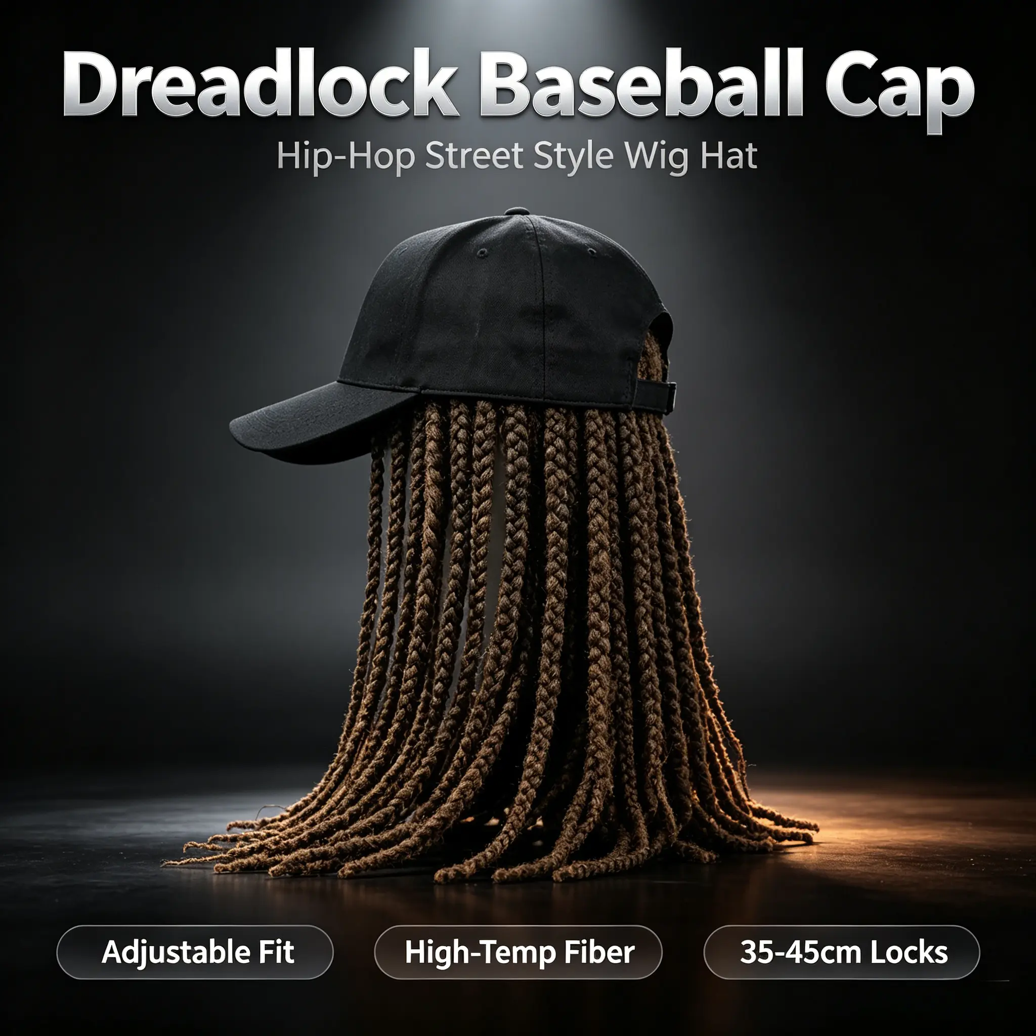 Hip-Hop Cap with Attached Dreadlock Wig, Adjustable Punk Baseball Hat in Black/Brown, High-Temp Fiber Locks 35-45cm, Ideal Gift for Trendsetters, Cosplayers, or Anyone Who Loves Bold Street Style
