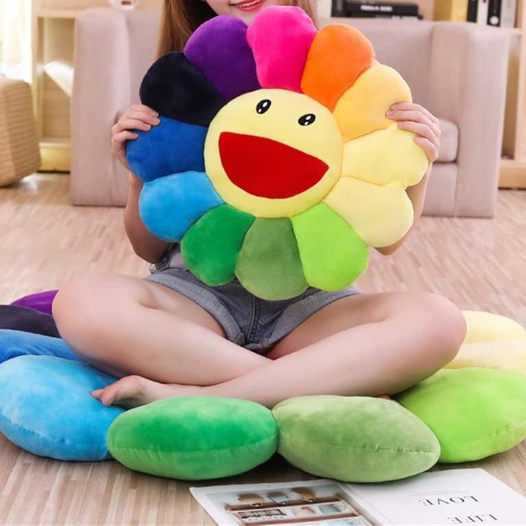 17" Smile Face Flower Plush Pillow Rainbow Chair Decoration Festive Toy Stuffed Doll Sleep Cushion Mat Home Sunflower Sofa Floor Pillow for Kids Relaxation Gift - Christmas Gift Set Christmas Decorations