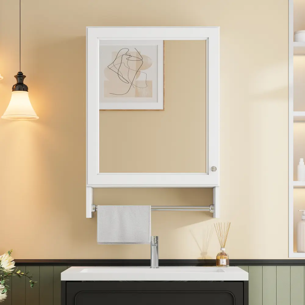 3-in-1 Bathroom Mirror Cabinet, 20 Inch Wall Mounted Medicine Cabinet with Mirror, Adjustable Shelf & Soft Close Door, High Definition Vanity Mirror Storage Cabinet, Bathroom Wall Storage Organizer, Space Saving Makeup Cabinet for Bathroom Vanity, Modern