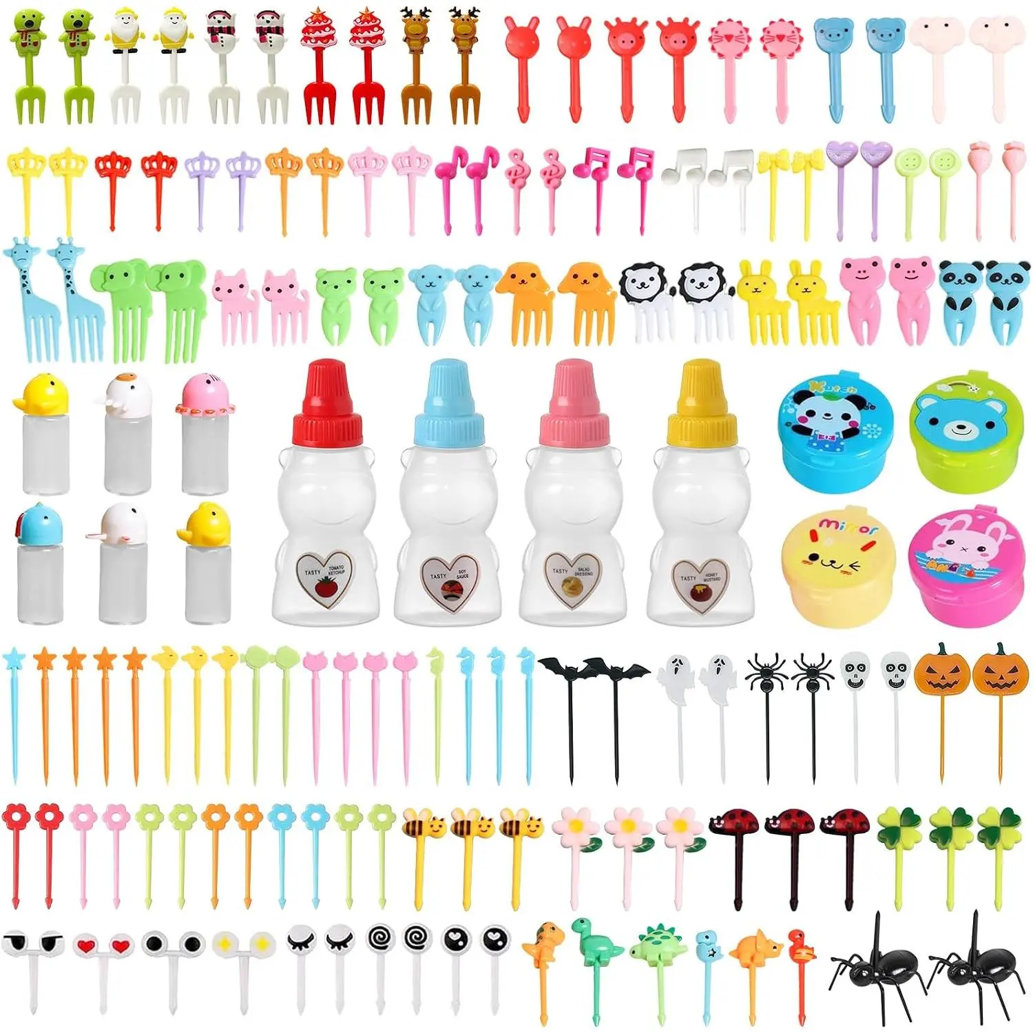 160 count Lunch Box Accessories for  Including  Picks Bento Box Accessories Ketchup Squeeze Bottles   Fruit  Toothpicks for Camping Office School Lunch Box