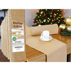 ® Pack of 10 Natural Burlap Table Runner, 12 x 108 Inch, Jute Vintage Rustic Farmhouse Boho Table Decor for Wedding Reception, Dining Table, Bridal Shower, Baby Shower & Decorations