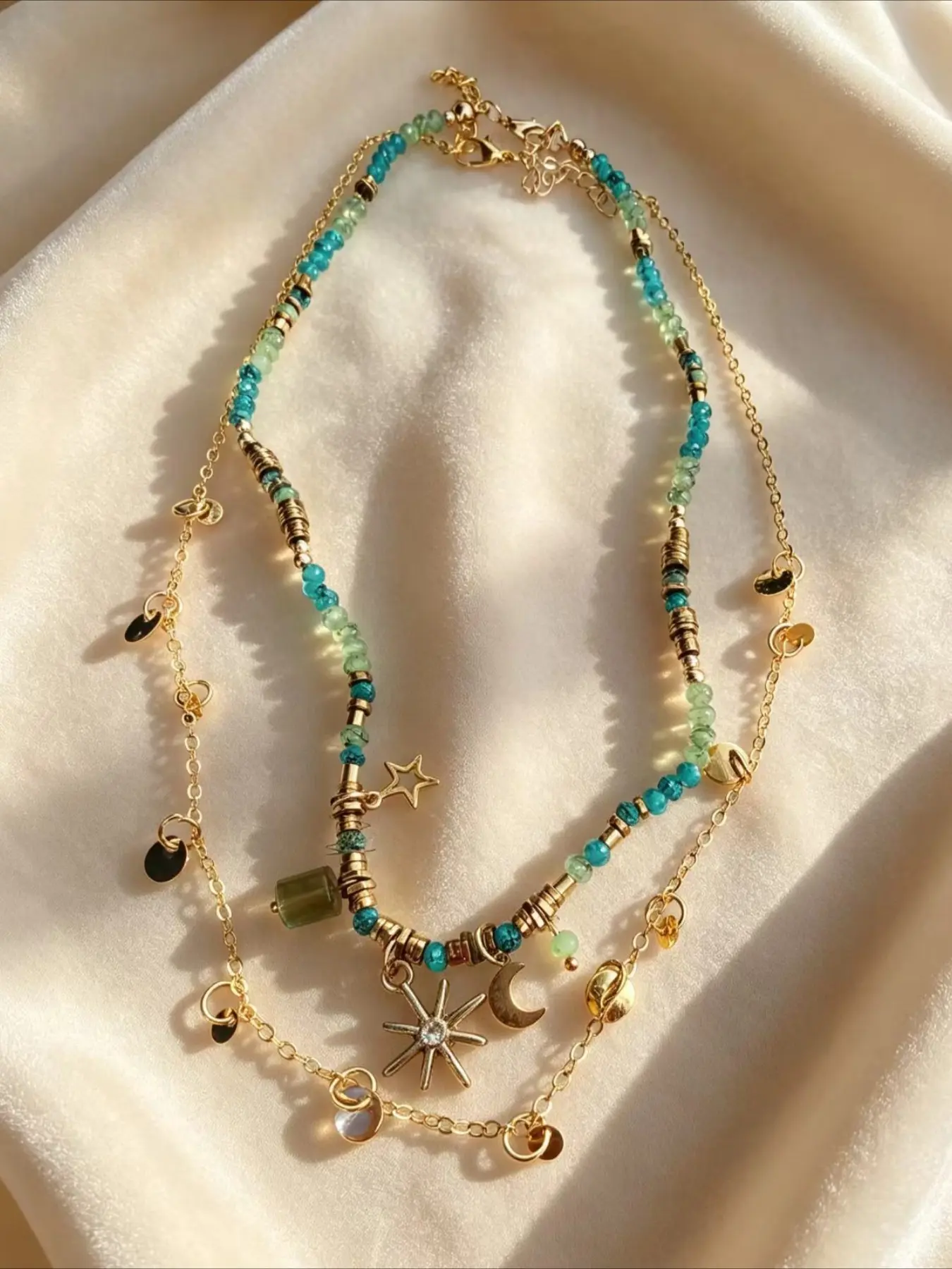 Vintage Beaded Layered Necklace for Women, Luxe Boho Sunflower Clavicle Chain, Unique Necklace Accessory, Elegant Fashion Jewelry