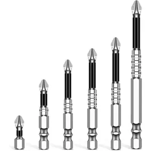 High Magnetic Screwdriver Drill Bit Set 6Pcs K5 Impact Resistant Non Slip Cross Bit Anti-Slip Magnetic Electric Screwdriver Set 25 50 65 70 90 150mm Length