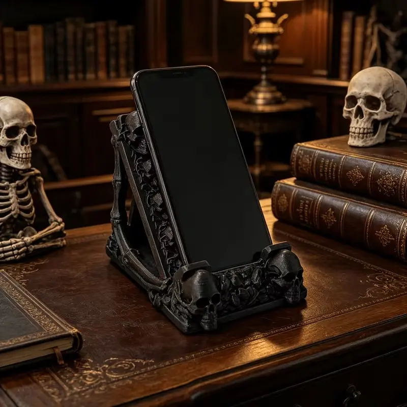 Gothic Skull Phone Stand, Dark Theme Desk Decor, Creative Phone Holder, Perfect for Office/desktop Decoration, Unique Stylish Accessory