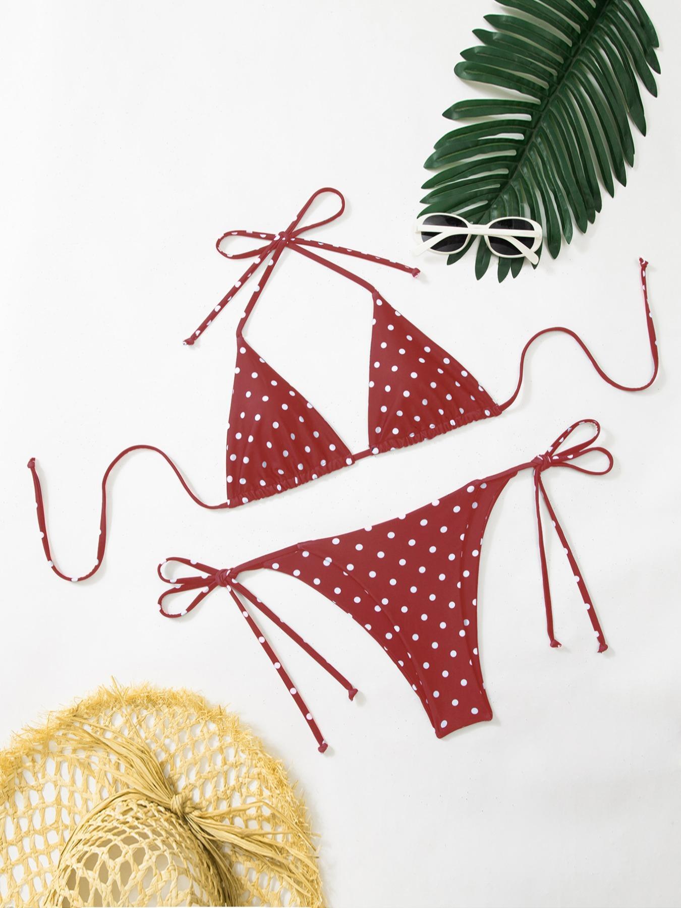 Women's Polka Dot Print Bikini Set, Casual Fashion Chic Swimsuit Set, Ladies Swimwear for Beach Holiday Vacation, Swimsuit Style Bikini, Bikini Outfits, Swimsuits Bikinis, Summer Bikini