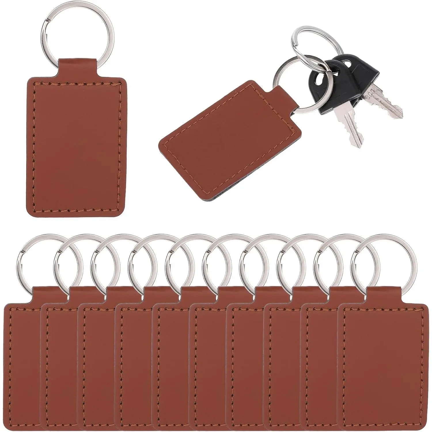 Rectangular PU Leather Key Fob Kit -  Blanks for Craft Making