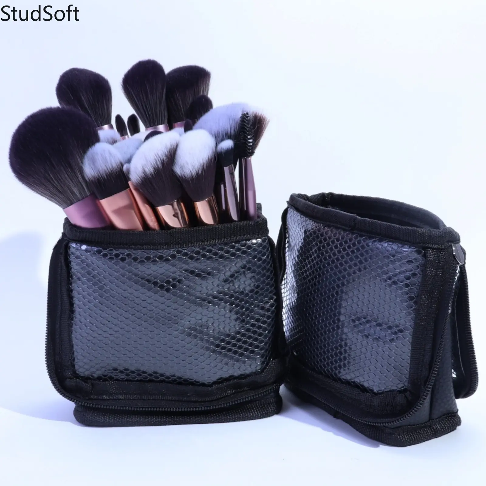 Standing Makeup Brush Holder Snake Skin Cosmetic Pouch Standing Zipper Travel Brush Case Mesh Organizer Storage Bag Makeup Tools Cup for Women,back to school,back to school haul