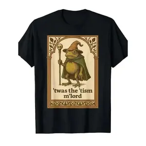 Mens Funny Wizard Frog Graphic T Shirt Medieval Pattern Autism Awareness Short Sleeve Black Crewneck Skin Friendly Fabric Casual Daily Wear Comic Con Masquerade Outfit Trendy Adult Apparel Ideal Gift For Hobby Enthusiasts Streetwear Top