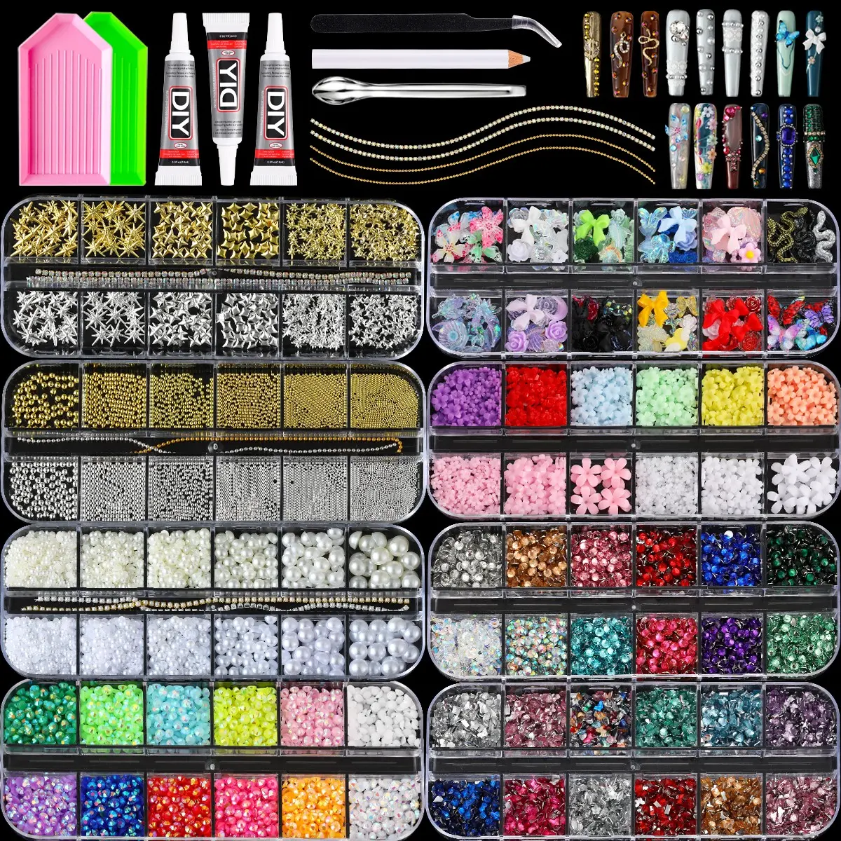 3D Glitter Flat Bottom Colorful Rhinestone Pearls, 8 Pcs Alloy Cross Heart Resin Flowers, DIY Crafts, Fashion, ultimate creative gift for her,graduation gift,class of 2026,summerwins,mid year sale, deals for you。Jelly Rhinestones /Bedazzling Kit/Diamong！