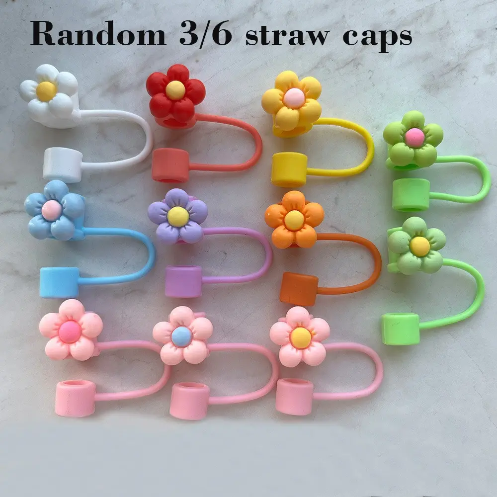 3/6pcs Colorful Floral Straw Caps, Cute 10mm Dustproof Straws Accessories, Stanley Straw Plug, Sunflower Straw Stopper