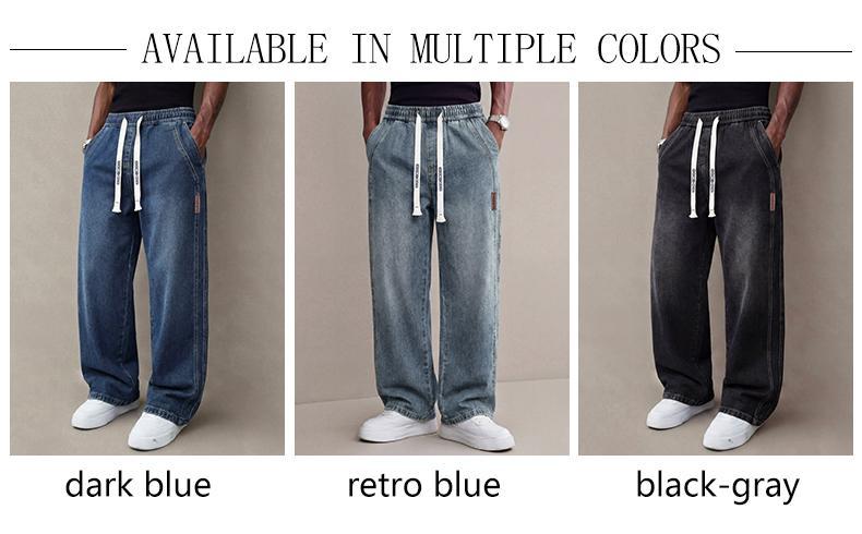 Men’s Stretch Denim Jeans — Vintage Washed Straight-Leg Fit, Drawstring Design for Easy Pulling On and Versatile Casual Wear; Regular-Season Everyday Long Pants