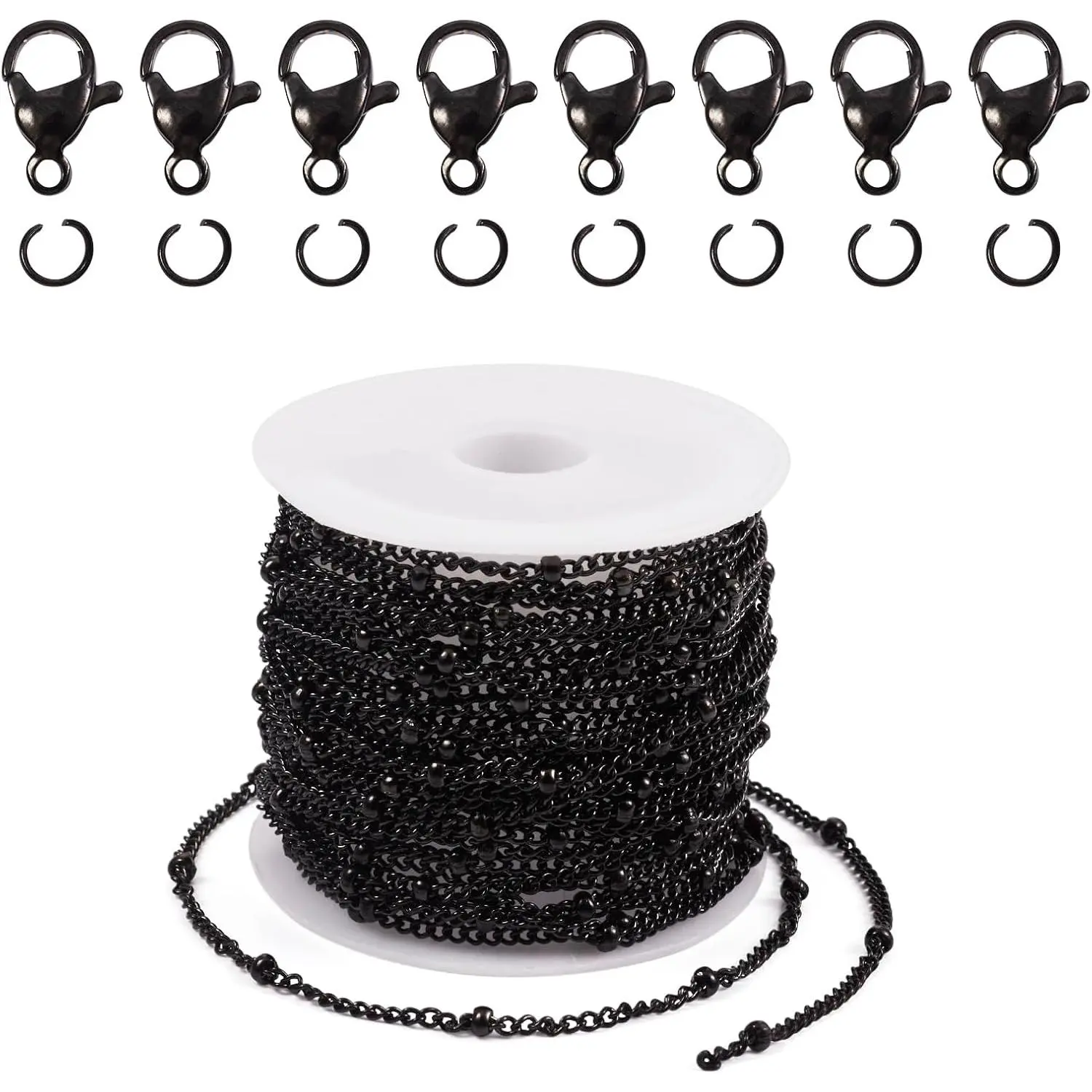 16.4   Bead Chain for  Making - Black Stainless Steel  Link Roll Necklace Chain Bulk with Jump Rings Lobster Clasps