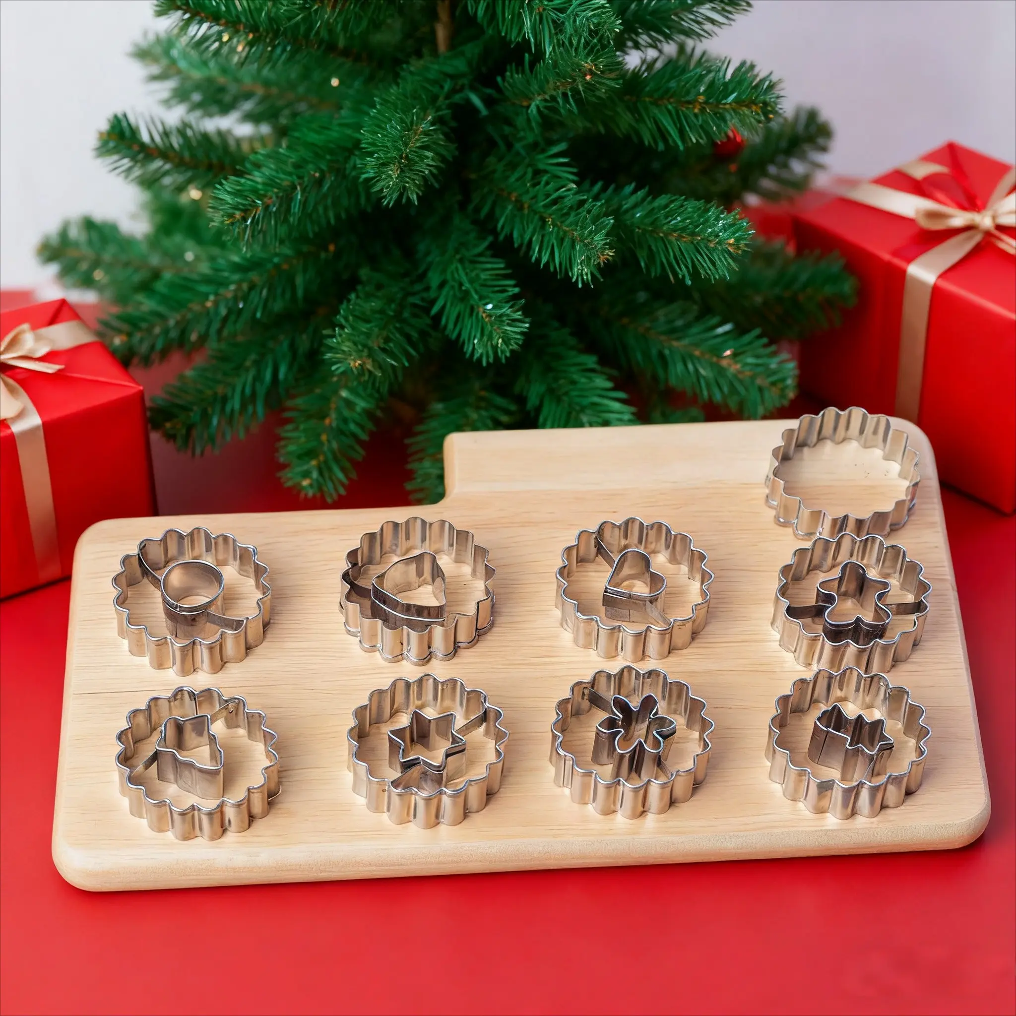 9-Piece Christmas Linzer Cookie Mold Set, Stainless Steel, Ideal for Jam Cookies, Holiday Decor, DIY Baking, Gift Giving, Kitchen Tools