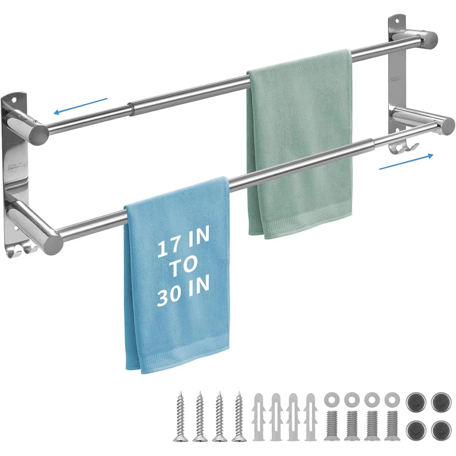 Double Towel Bar, Adjustable 28In Double Towel Racks for Bathroom, Stainless Steel Towel Bar for Bathroom Wall, Drilled-Type Bathroom Towel Holder