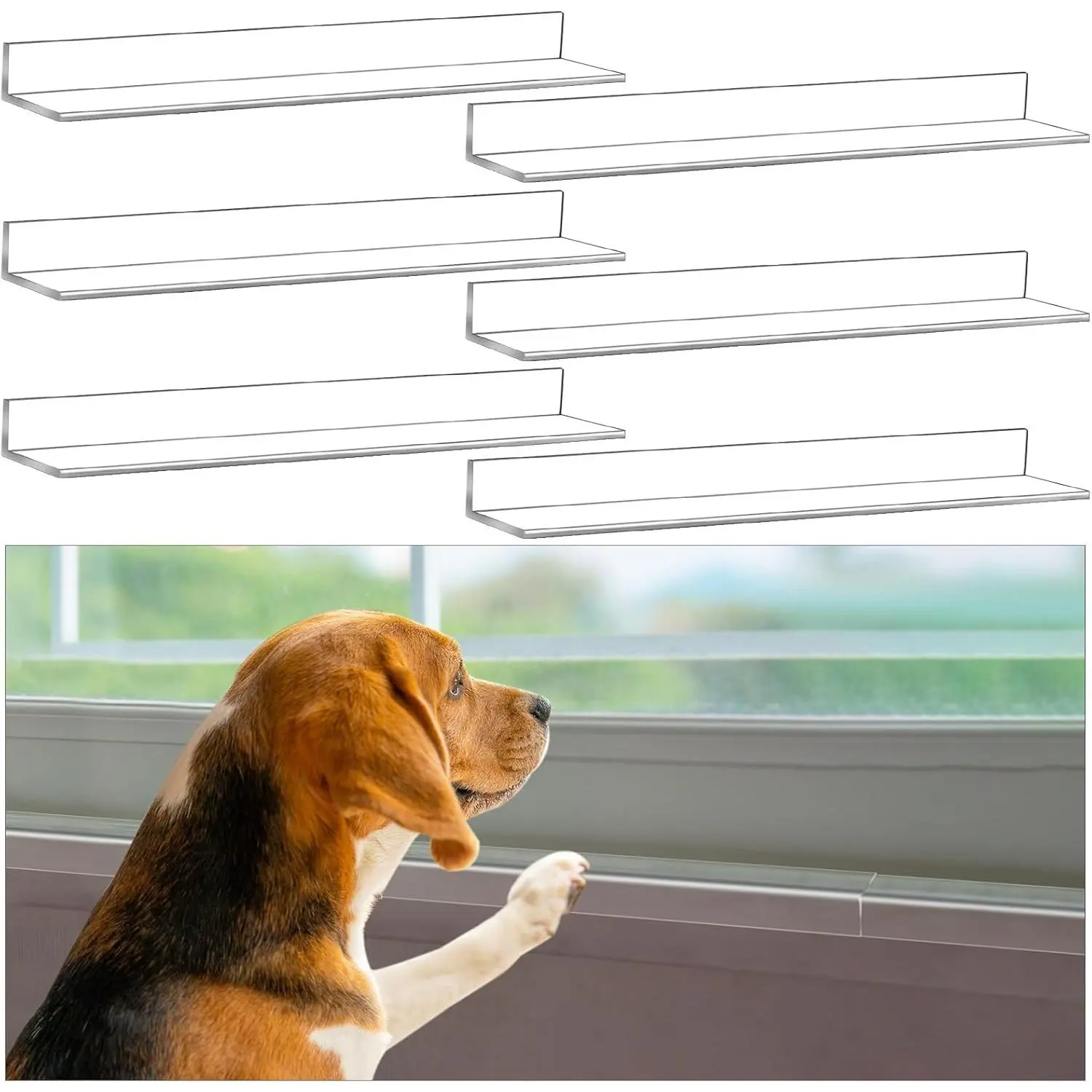 6 Pcs Clear Window Sill Protector for Dog Cat Scratching Protection, 2 Sets, Total 33.5'' x 2.25'' Width x 0.16'' Thick, Window Cover Guard Against Dog Claw Chewing Slobbering