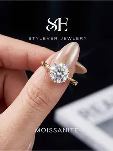 1 Pc Luxury Six Prong Halo Copper Ring with 1.0ct Synthetic Moissanite for Women Wedding Anniversary Gift Fine Jewelry