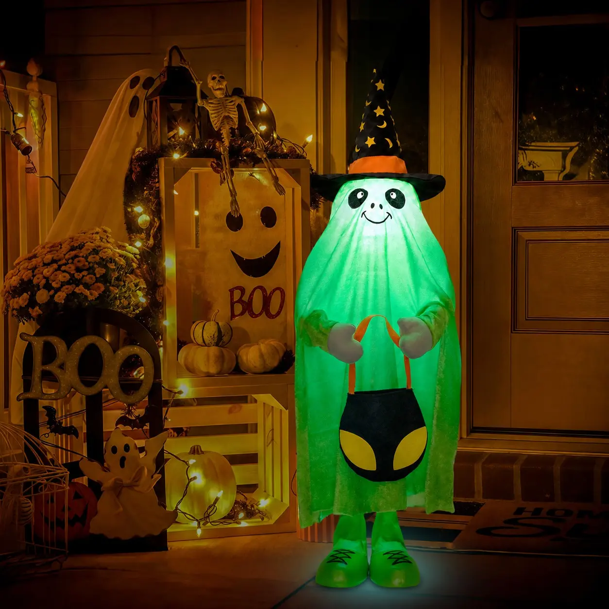 94cm Alien Halloween Decoration, LED Lighted Alien Figure, Witch Hat & Ufo Hat Options, Battery Operated, Perfect for Outdoor & Indoor Use