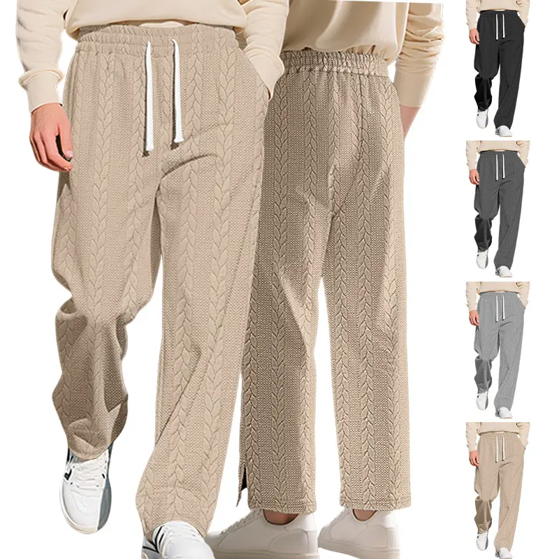 Men Lightweight Vertical Ribbed Wide Leg Pants Elastic Waist Drawstring Loose Fit Casual Streetwear Sweat Pants with Side Pockets