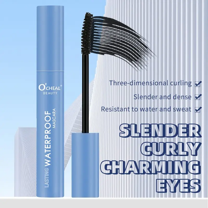 Lengthening Waterproof Quick-Dry Mascara, Waterproof Quick Drying Curling Mascara, Wand Mascara, 3D Curling Eyelash Long, Lasting Smudge-Proof No Clumping (Black)