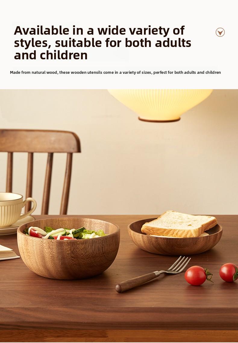 Acacia Wood Bowl Household Wooden Japanese Style Wooden Bowl Wooden Bowl Whole Wood Sea Bowl Creative Tableware Salad Bowl Rice Bowl Soup Bowl