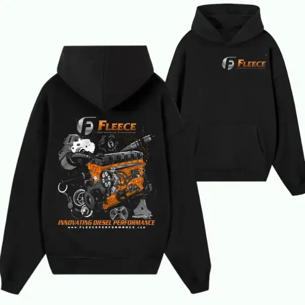 Fleece Performance Diesel Hoodie – Black Turbo Diesel Engine Graphic Pullover for Performance Truck & Diesel Enthusiasts
