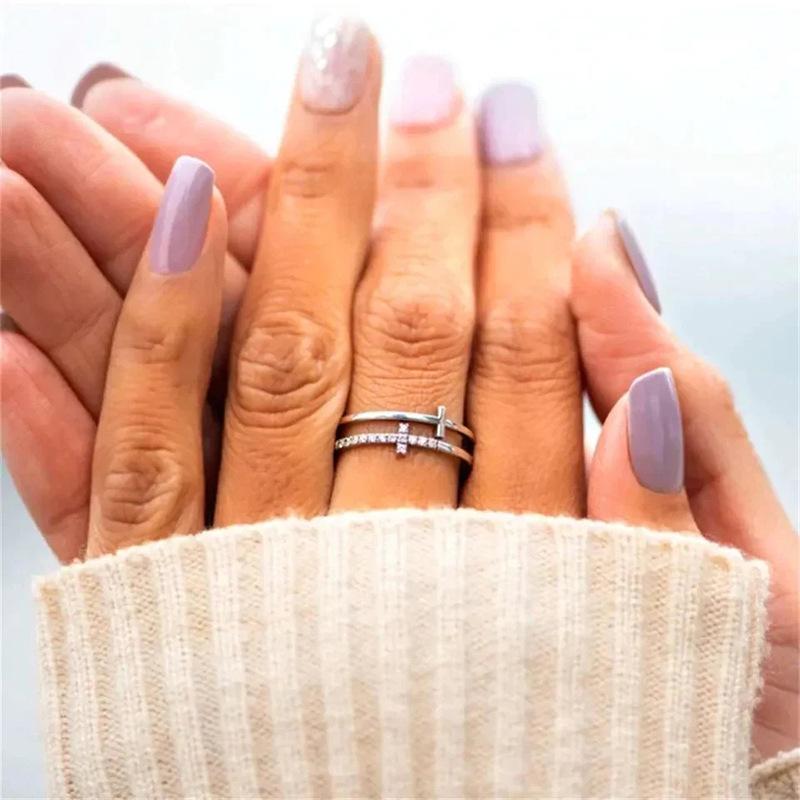 Double Layer Cross Ring for Women | Minimalist Ins Style CZ Statement Jewelry