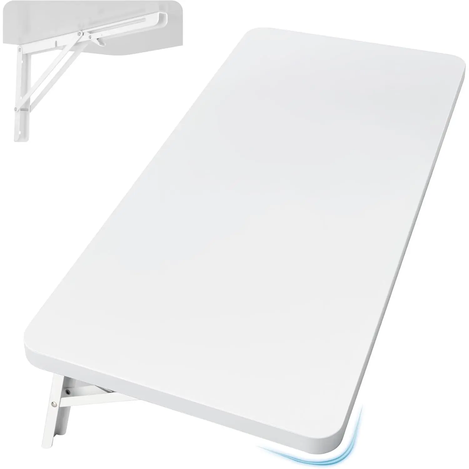 Upgrade Wall Mounted Folding Table 31.5”L x 15.7”W, White | Laundry Folding Table with Heavy Duty Metal Collapsible Shelf Brackets, Wall Mounted Desk Fold Down for Small Spaces