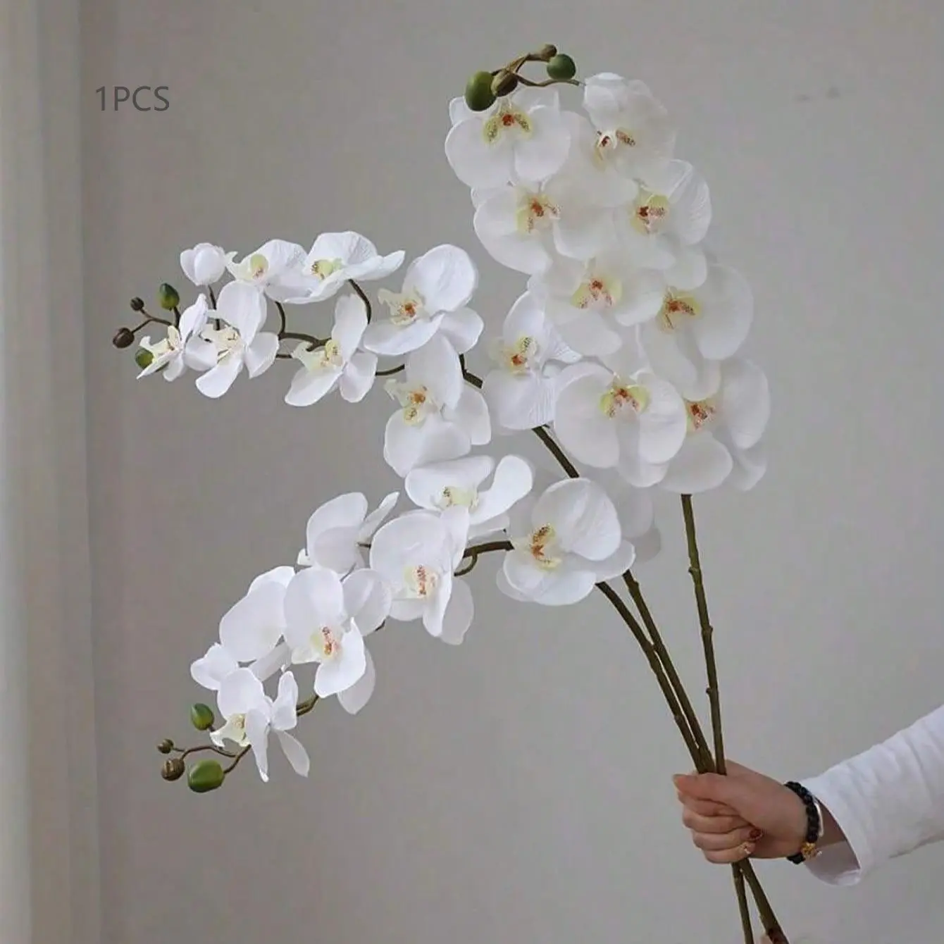 1-Piece 38-Inch Artificial Phalaenopsis Orchid Stem — "Real Touch" Orchid for Home, Office, Wedding, School Dorm Decor; Faux Plant for Offices, Parties, Holidays, Birthdays, Year-Round Home Decor, Entryways, Hotels, Restaurants, Living Rooms, and Bedrooms
