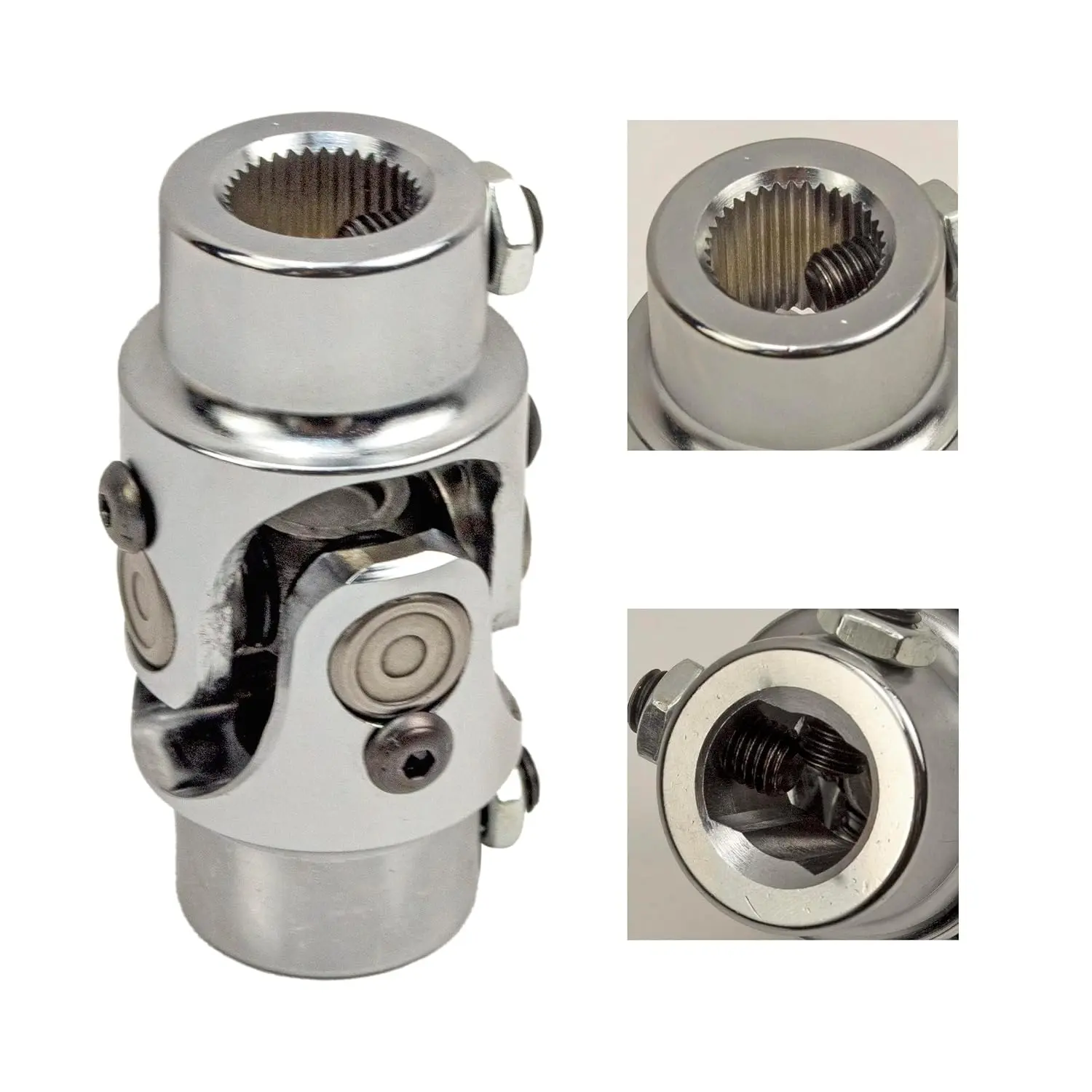 3/4" 36 Spline X 3/4" DD Steering Shaft U Joint Single Chrome  Joint Coupling, 3-1/4" Overall Length