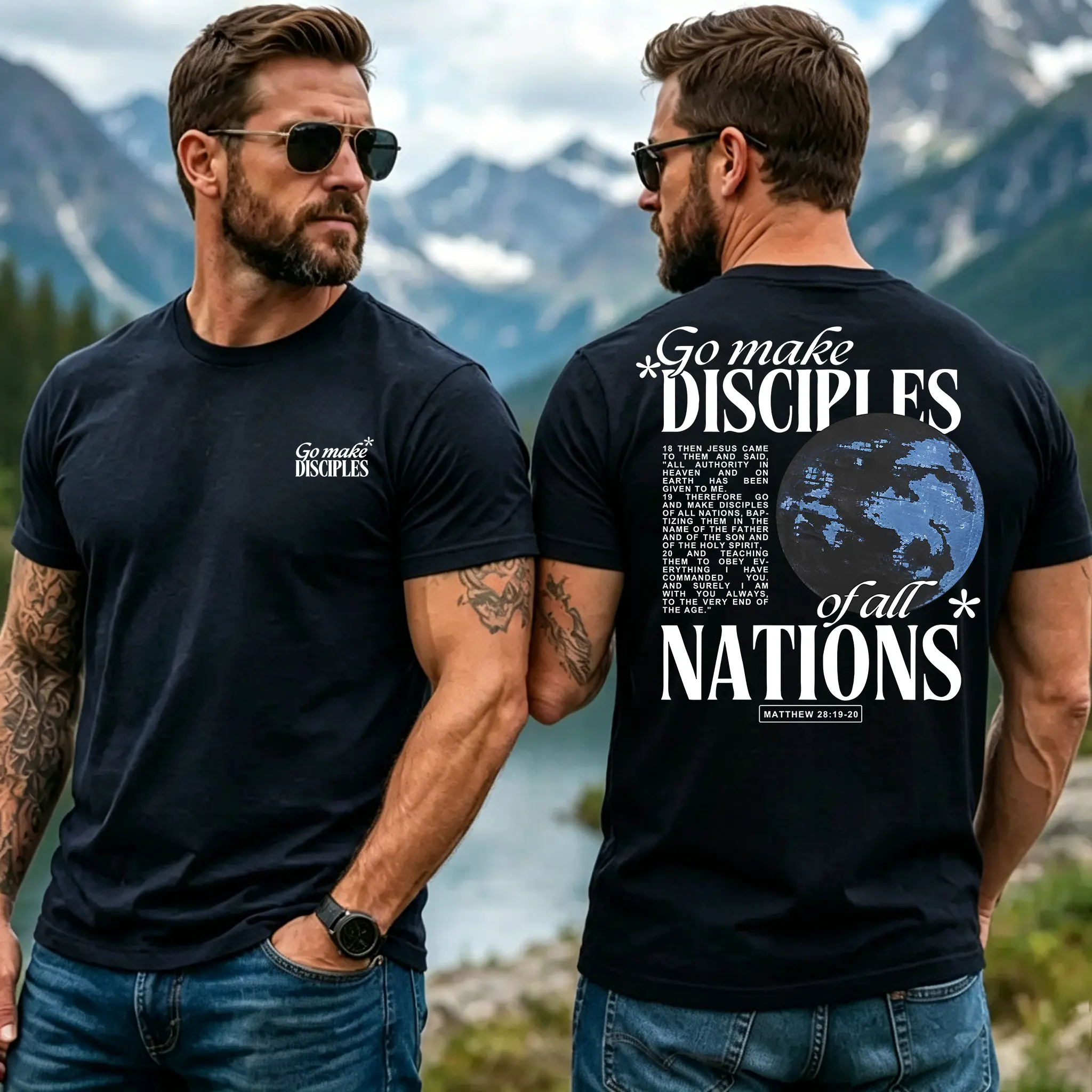 Men's 100% Cotton Round Neck Graphic Print Retro Short-Sleeve T-Shirt, Loose Relaxed Fit, Matthew 28-19-20 Bible Verse, Father's Day Gift, USA Trending Summer Casual Streetwear, Breathable Menswear Top