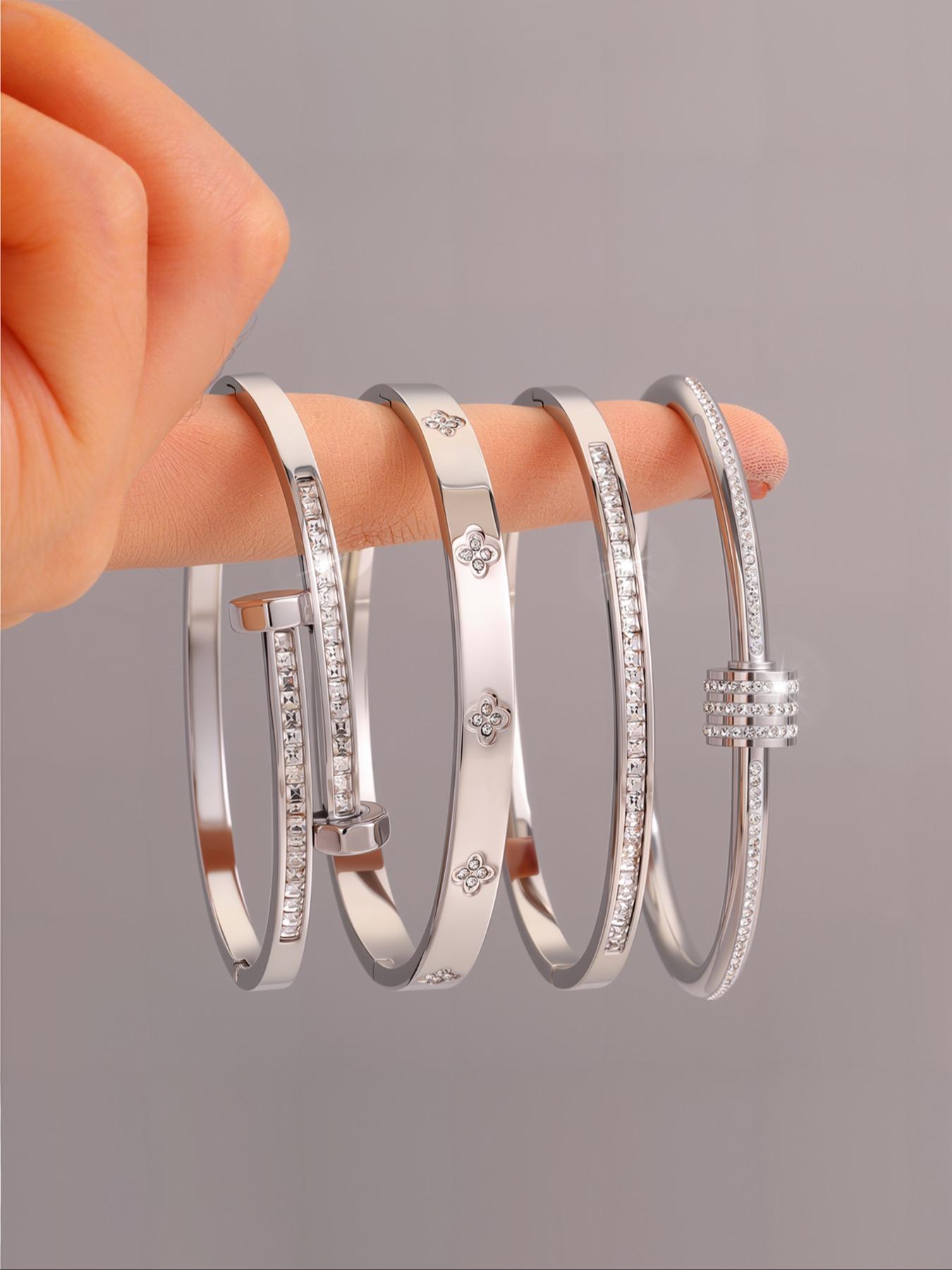 Elegant Stainless Steel Set, Stylish Daily Wear Jewelry, Perfect for Vacation, Fashionable Accessory for All Seasons, Trendy Stack Bangle, Stainless Steel Bracelets