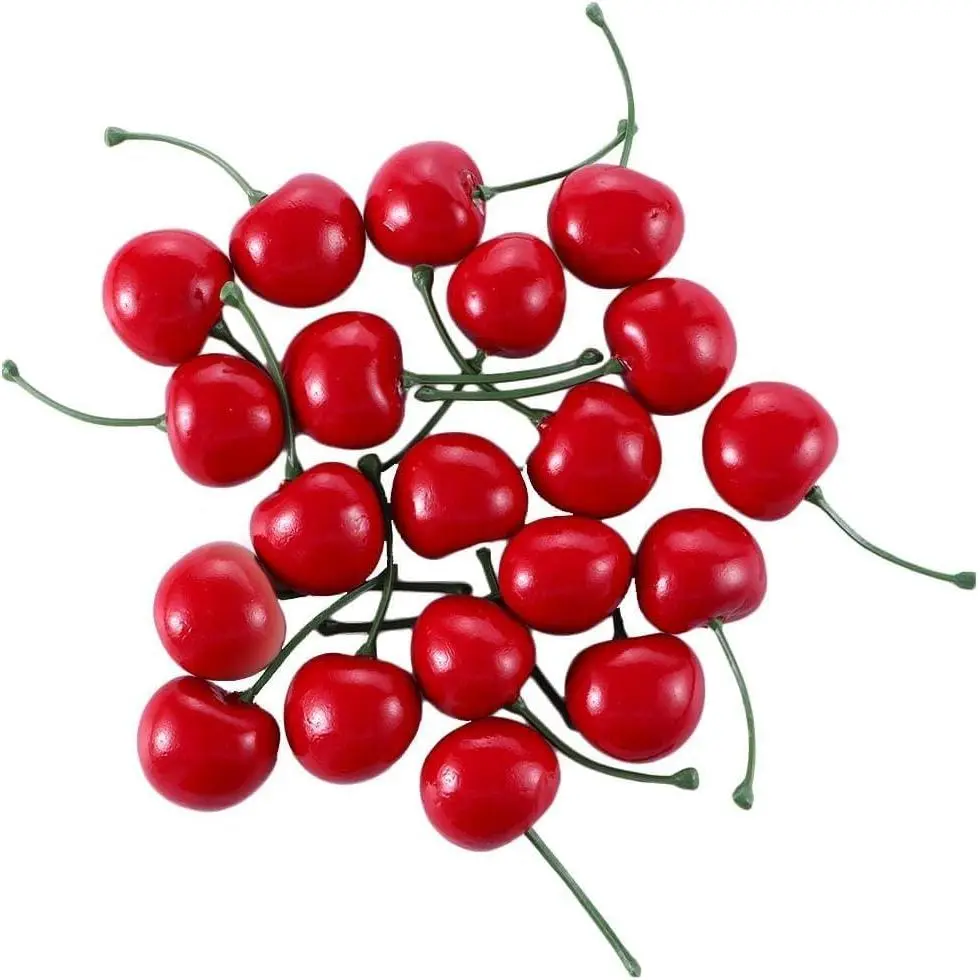 20 count Red Artificial Cherries,  Fruit Decor  Cherry Model Lifelike Fruit Cherry Ornament,  Kitchen Party Decoration Desk Ornament Photography Prop